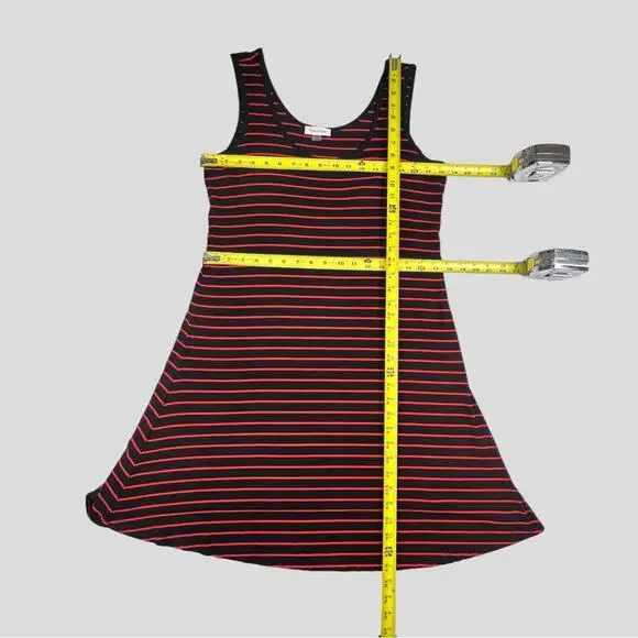 Retro Striped Tank Dress SZ 14 Calvin Klein Black Red Jersey Stretch Sporty Prep - Picture 4 of 6